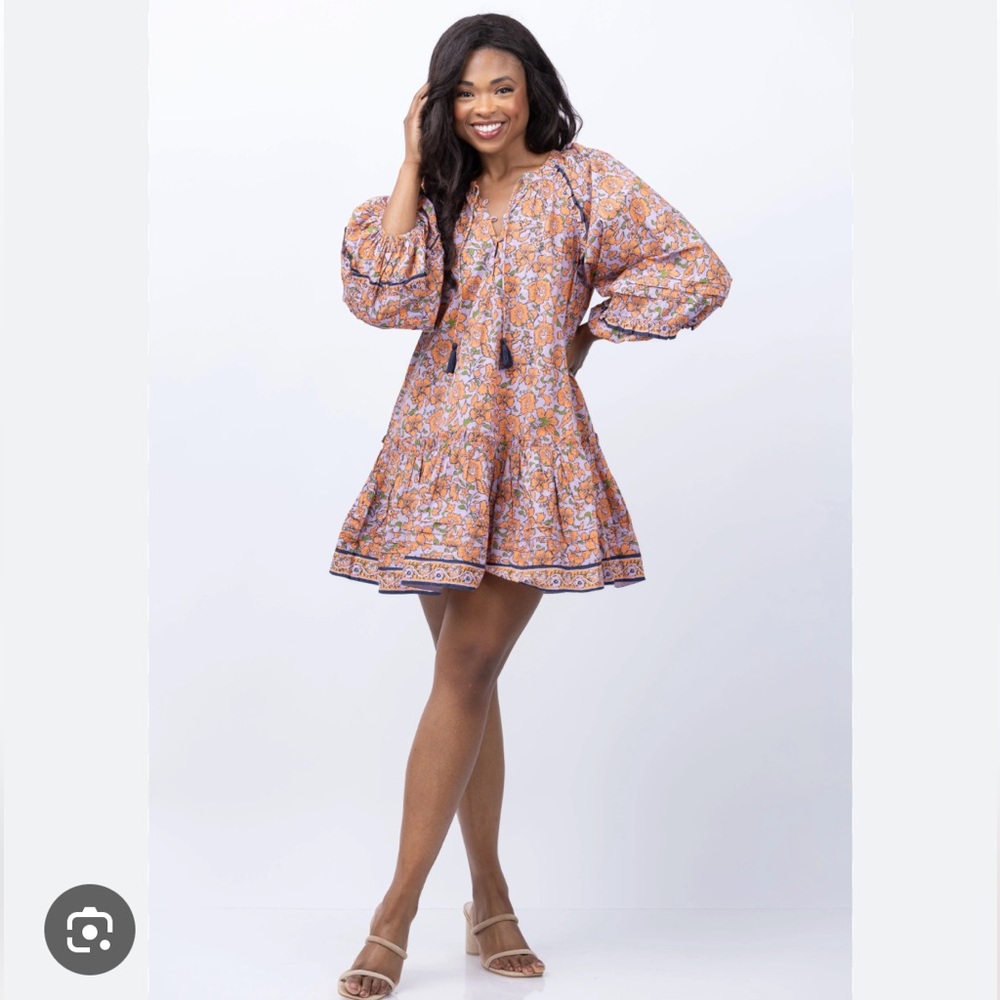 Cleobella Jaclyn Orange and Purple Long Sleeve Mini Dress. Size XS